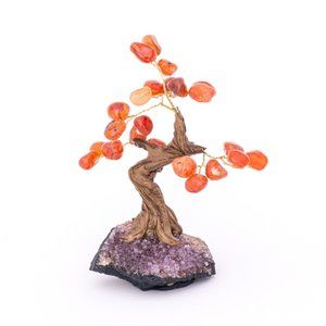 Carnelian Gemstone Tree of Life on Natural Amethyst Cluster Druze Base Crystal